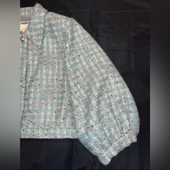 L'AGENCE Bridges Tweed Crop Jacket in Sage - Picture 2 of 15